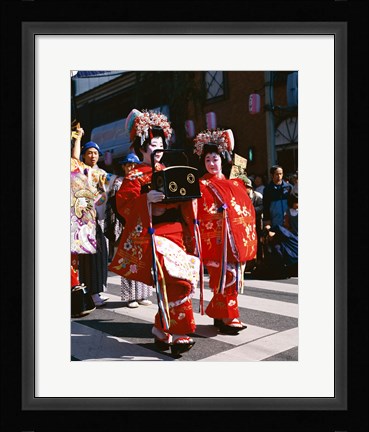 Framed Group of geishas, Kyoto, Honshu, Japan Print