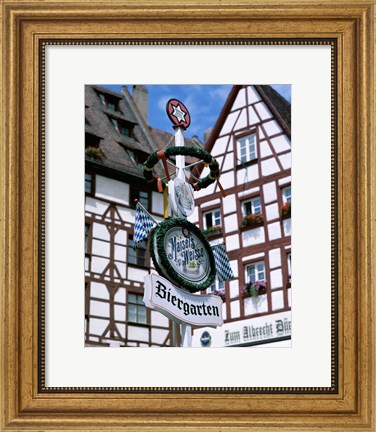 Framed Beer Garden Sign, Franconia, Bavaria, Germany Print