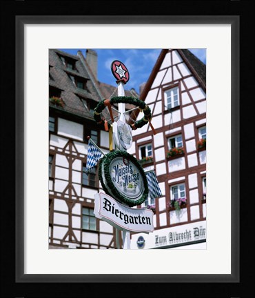 Framed Beer Garden Sign, Franconia, Bavaria, Germany Print