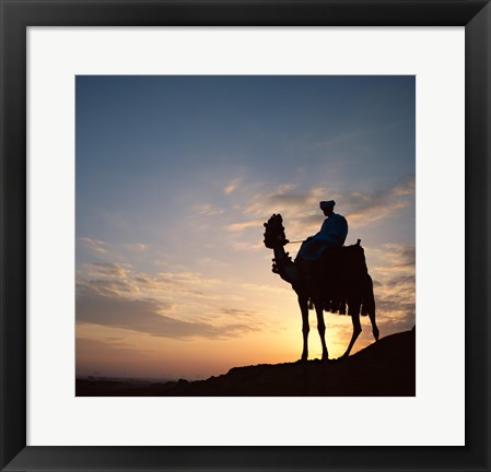 Framed Silhouette of a man on a camel, Giza, Egypt Print