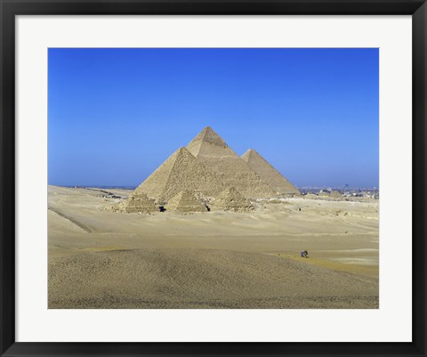 Framed Giza Pyramids, Giza, Egypt (far view) Print