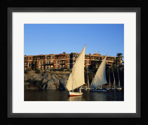 Framed Sailboats in a river, Old Cataract Hotel, Aswan, Egypt Print