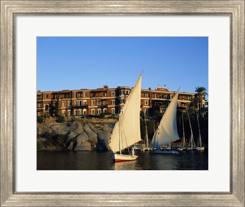 Framed Sailboats in a river, Old Cataract Hotel, Aswan, Egypt Print
