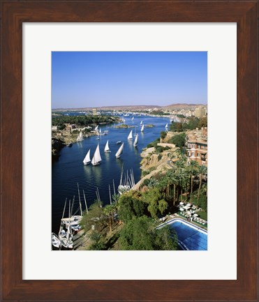 Framed Sailboats In A River, Nile River, Aswan, Egypt Vertical Landscape Print