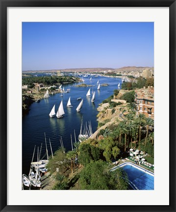 Framed Sailboats In A River, Nile River, Aswan, Egypt Vertical Landscape Print