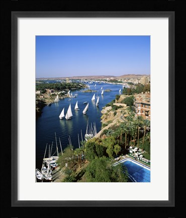 Framed Sailboats In A River, Nile River, Aswan, Egypt Vertical Landscape Print