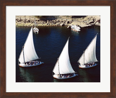 Framed Sailboats in a river, Nile River, Aswan, Egypt Print
