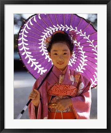 Framed Portrait of a girl holding a parasol, Shichi Go San, Japan Print