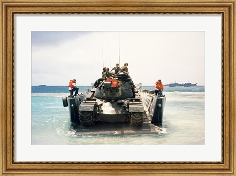 Framed Army soldiers on a military tank in the sea, M551 Sheridan Print