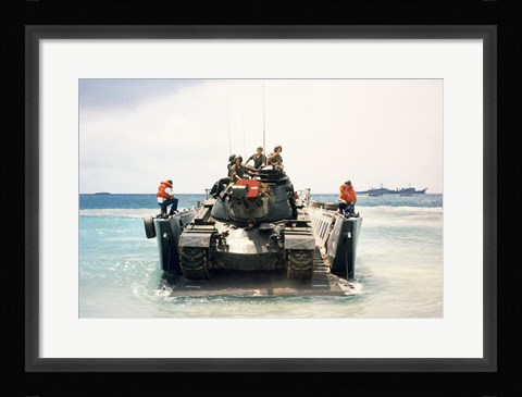 Framed Army soldiers on a military tank in the sea, M551 Sheridan Print