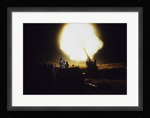 Framed M198 Towed Howitzer Night Fire Print