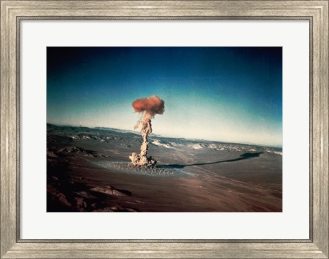 Framed Atomic bomb testing in the desert Print