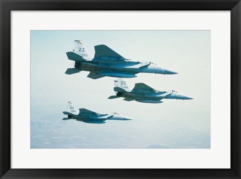 Framed Three F-15 Eagle fighter planes flying in formation Print