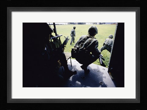 Framed UH-1H, Troops Dismounting from Helicopters Print