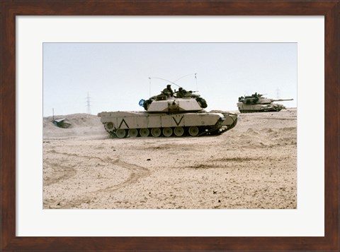 Framed Kuwait: Two M-141 Abrams Main Battle Tanks Print