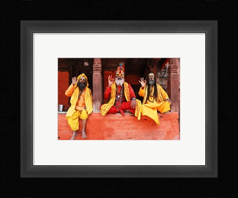 Framed Three Saddhus at Kathmandu Durbar Square Print