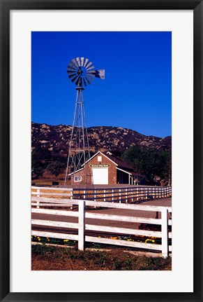 Framed USA, California, windmill on farm Print