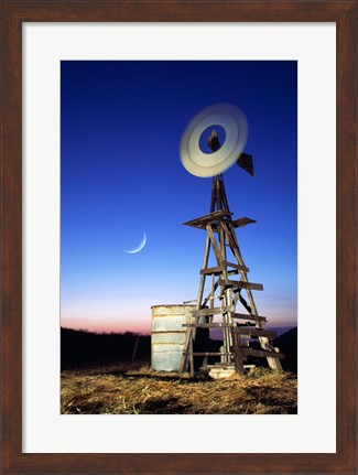 Framed Industrial windmill at night, California, USA Print