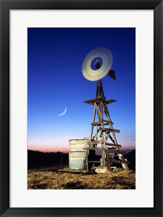Framed Industrial windmill at night, California, USA Print