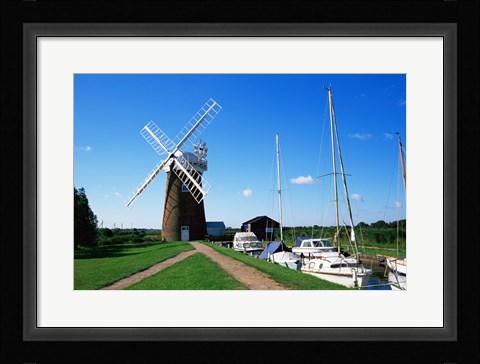 Framed Drainage windmill at the riverside, Horsey Windpump, Horsey, Norfolk, East Anglia, England Print