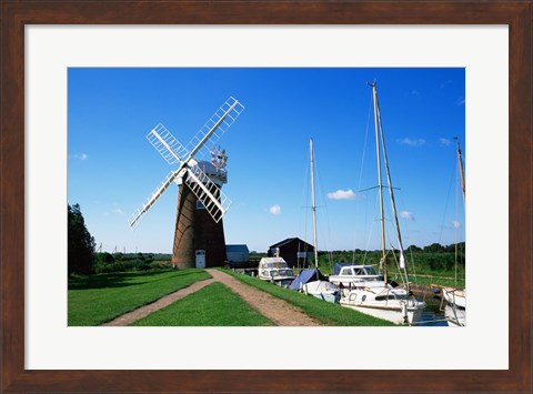 Framed Drainage windmill at the riverside, Horsey Windpump, Horsey, Norfolk, East Anglia, England Print