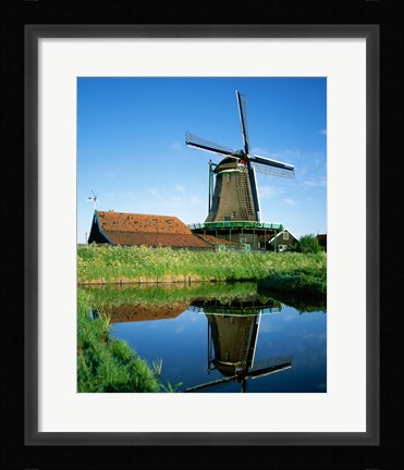 Framed Windmill, Zaanse Schans, Netherlands Reflection Print