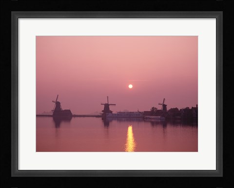 Framed Windmills at Sunrise, Zaanse Schans, Netherlands Print