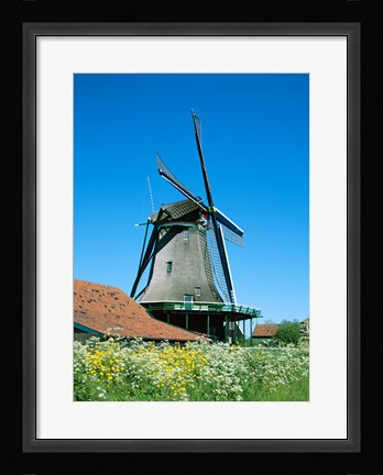 Framed Windmill and Cyclists, Zaanse Schans, Netherlands Print