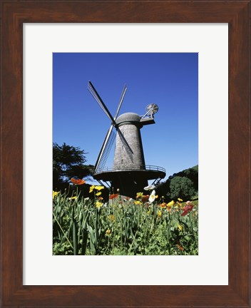 Framed Low angle view of a traditional windmill, Queen Wilhelmina Garden, Golden Gate Park, San Francisco, California, USA Print