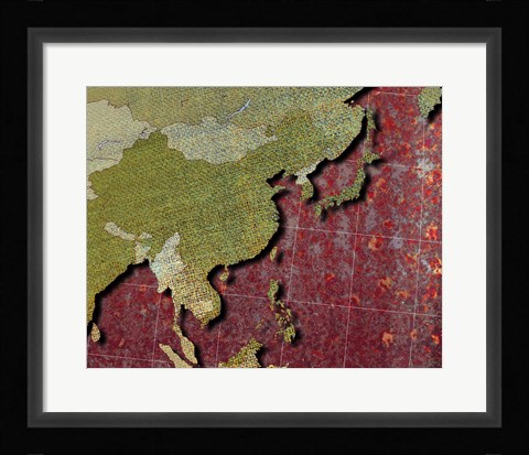 Framed Close-up of a world map - red Print