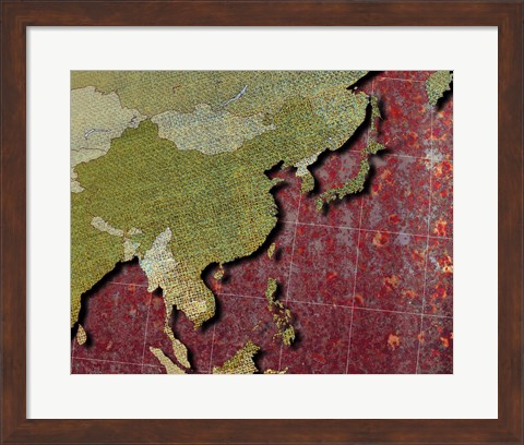 Framed Close-up of a world map - red Print