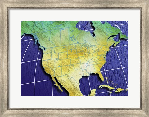 Framed Close-up of a map of North America Print