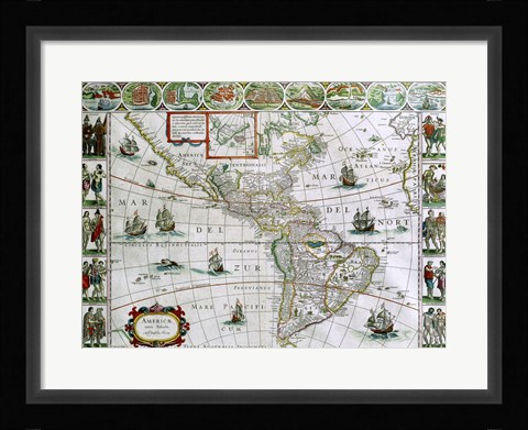 Framed Map of North and South America, Joan Bleau, 1630 Print