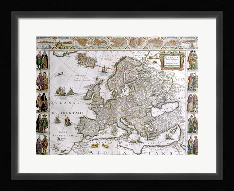 Framed Close-up of the map of Europe, Joan Bleau, 1630 Print