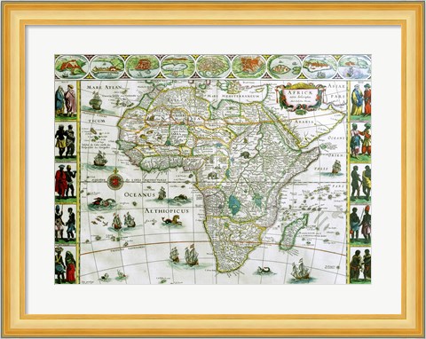 Framed Close-up of the map of Africa, Joan Bleau, 1630 Print
