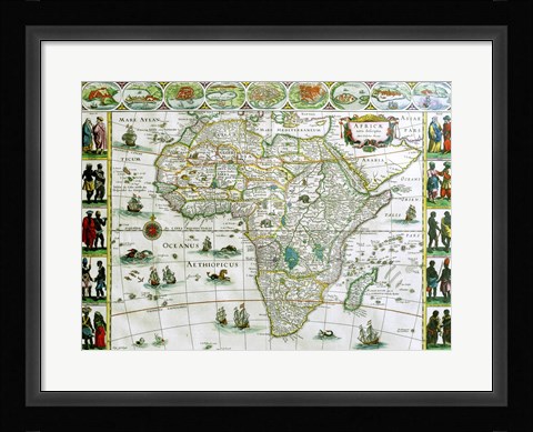 Framed Close-up of the map of Africa, Joan Bleau, 1630 Print