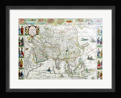 Framed Close-up of the map of Asia, Joan Bleau, 1630 Print