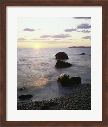 Framed Rocks on the beach at sunrise Print