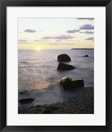 Framed Rocks on the beach at sunrise Print