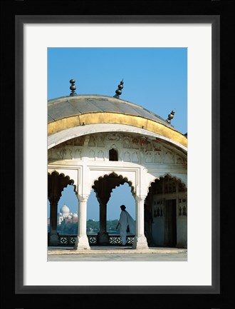 Framed Taj Mahal seen through arches at Agra Fort, Agra, Uttar Pradesh, India Print