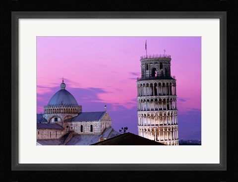 Framed Tower at night, Leaning Tower, Pisa, Italy Print