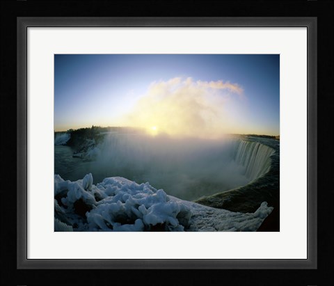 Framed Sunrise over a waterfall, Niagara Falls, Ontario, Canada Print