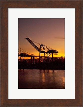 Framed Sunrise, Port of Long Beach, CA, USA Print