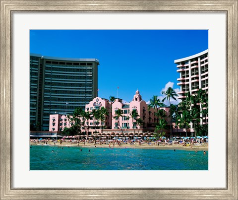 Framed Hotel on the beach, Royal Hawaiian Hotel, Waikiki, Oahu, Hawaii, USA Print