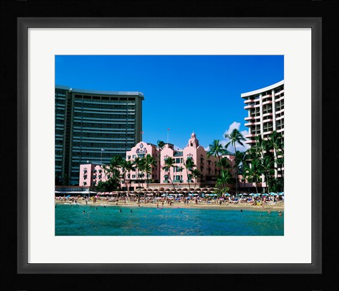 Framed Hotel on the beach, Royal Hawaiian Hotel, Waikiki, Oahu, Hawaii, USA Print
