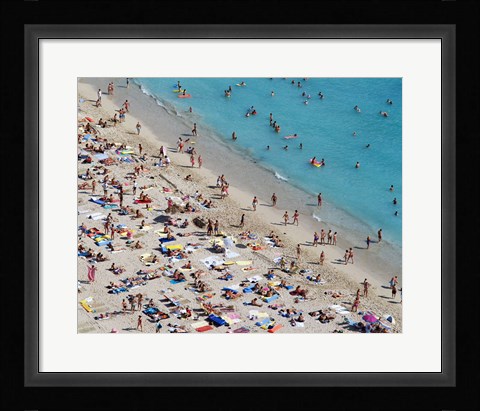 Framed Aerial view of people at the beach, Waikiki Beach, Honolulu, Oahu, Hawaii, USA Print