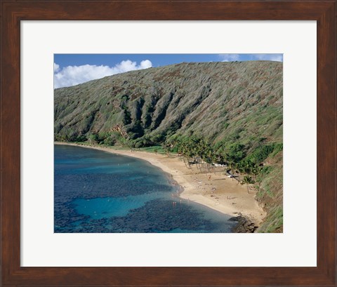 Framed High angle view of a bay, Hanauma Bay, Oahu, Hawaii, USA Landscape Print