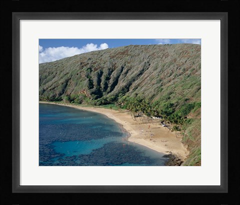 Framed High angle view of a bay, Hanauma Bay, Oahu, Hawaii, USA Landscape Print