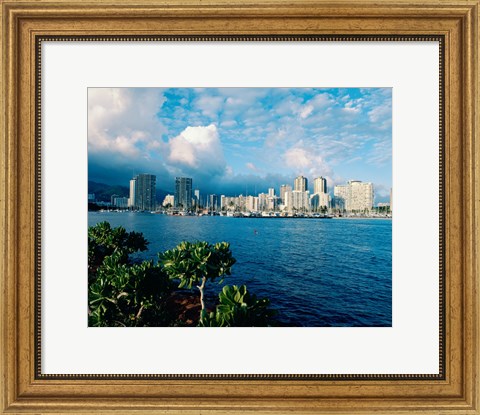 Framed Buildings on the waterfront, Waikiki Beach, Honolulu, Oahu, Hawaii, USA Print
