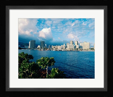 Framed Buildings on the waterfront, Waikiki Beach, Honolulu, Oahu, Hawaii, USA Print